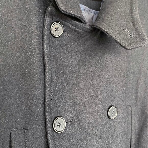 Vintage Wool Blend Jacket / Black Double Breasted Wool Coat / Size Large - Picture 6 of 8